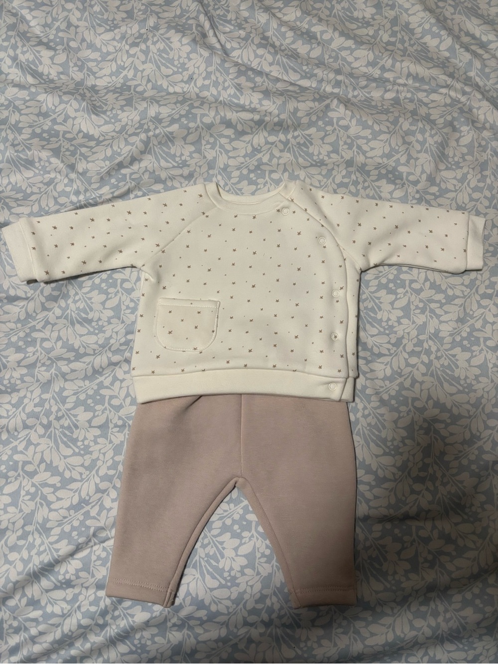 Cream Star-Print Top and Pink Legging Kids Matching Set